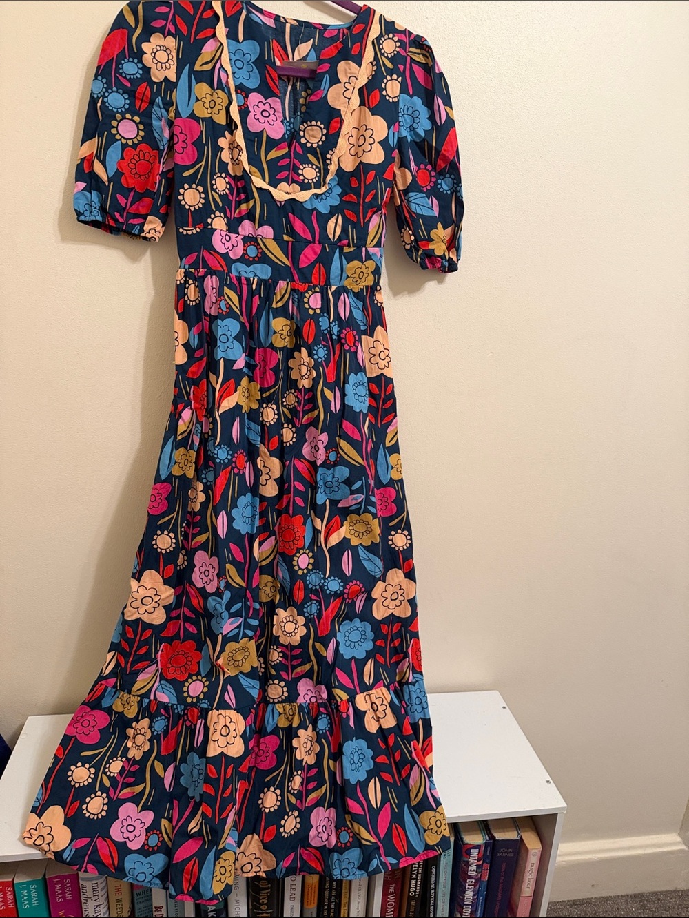 Navy Floral Maxi Dress with Pink, Blue & Yellow Flowers